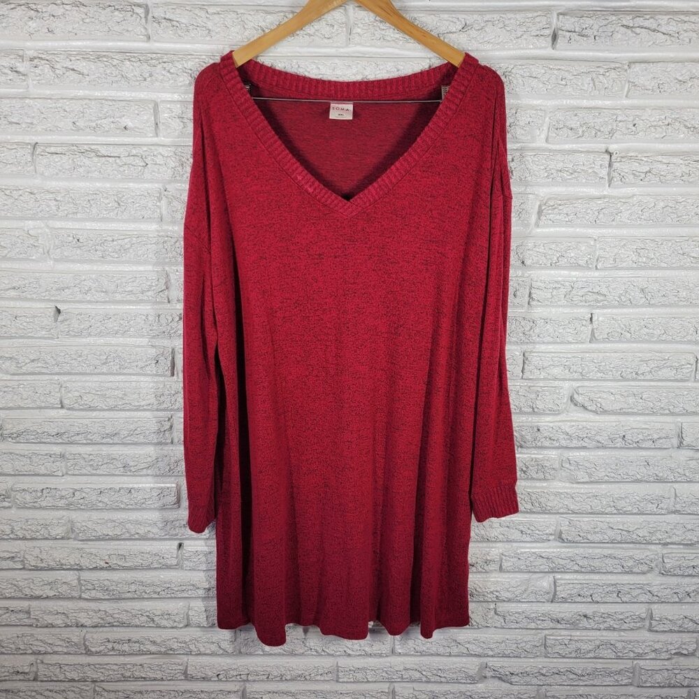 Soma XXL Plus Size Sweater Dress Red Marled V-Neck Long Sleeve Mini RED52E